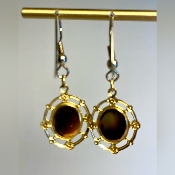 ✨ VTG, Rainbowflake Earrings Pierced Dangles Turquoise Gold Flakes - Picture 14 of 15